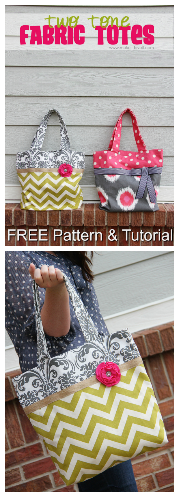 Two Tone Tote - FREE sewing pattern & tutorial.