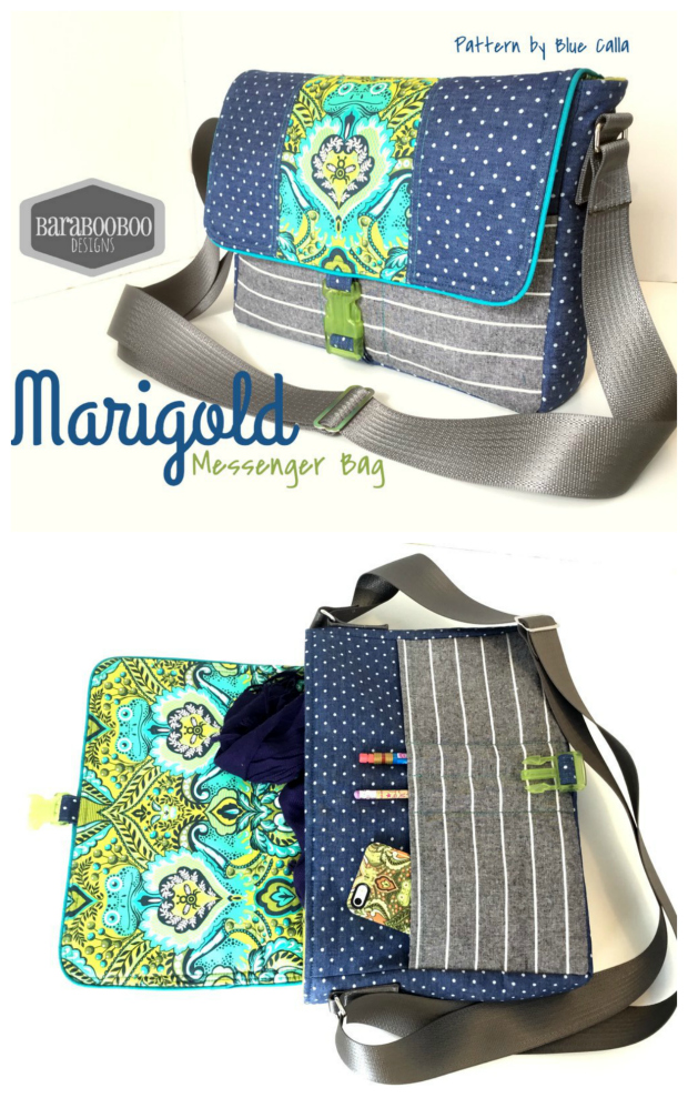 The Marigold messenger bag is a medium-sized iPad messenger bag! Marigold has tons of pockets and an adjustable strap so the bag can be worn across the body or over one shoulder. There is piping as an accent around the edge of the flap and the flap has a swivel clasp closure. 