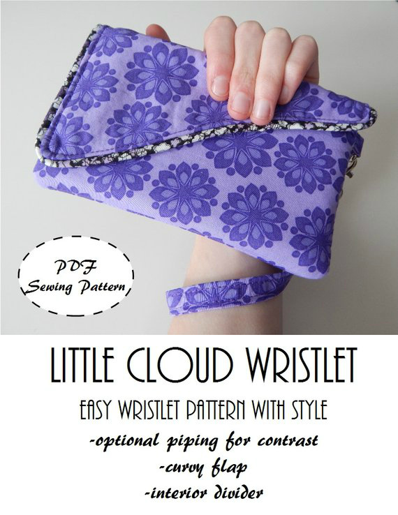 This cute and useful wristlet bag is named Little Cloud. It's a quick and easy scrap buster project aimed at the advanced beginner sewer and should take approximately 2 to 3 hours+ to complete.