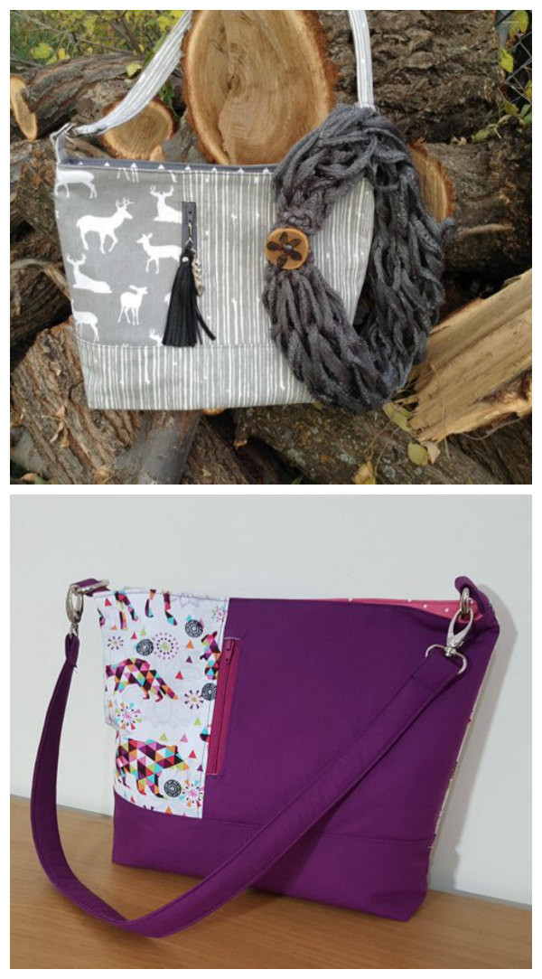 The Lianna Bag is a great advanced beginner / intermediate sewing pattern that has two exterior zipper pockets, a snap closure and a detachable strap.  You can make the Lianna Bag in one colour or have beautiful panels and this bag is a great bag to use up your medium scraps.