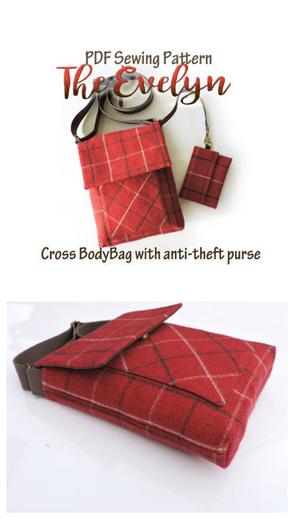 This designer makes beautiful bags. This pattern, which you can download below, is for The Evelyn Crossbody Bag. You will be shown how to easily make a beautiful crossbody bag with a detachable anti-theft purse. It has an adjustable crossbody strap and magnetic snap closure. A generous size, great for everyday use, large enough to accommodate an iPad and all your essentials.
