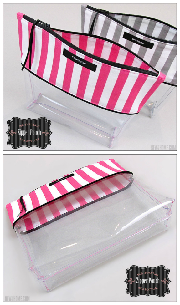 This Box Bottom Clear Zipper Pouch is one of the most popular projects with the added bonus that the pattern and tutorial are FREE. This cool design combines pretty cotton at the top with a handy see-through bottom in flexible, sewable vinyl. It’s always nice to be able to quickly spot what you’re looking for when digging through a larger bag or tote.