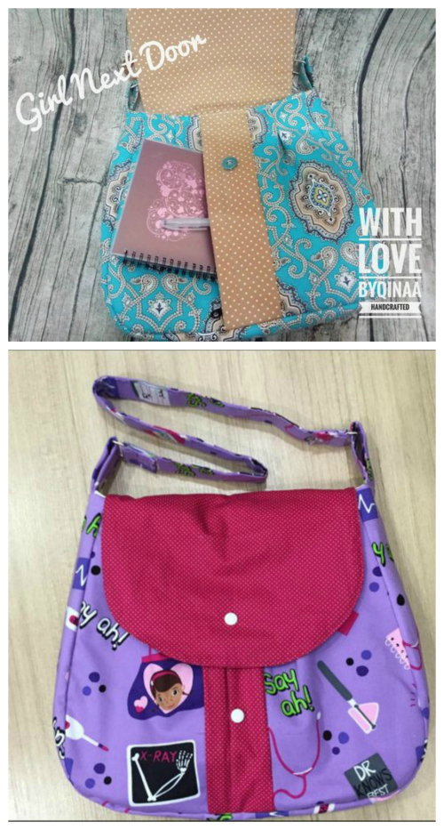 The Girl Next Door is a simple, easy to make, adorable handbag/shoulder purse bag suitable for a walk in the park or shopping in town. The practical part of this bag is also its main feature - a large concealed front pocket. Unless you look very closely you will not realize it is there.