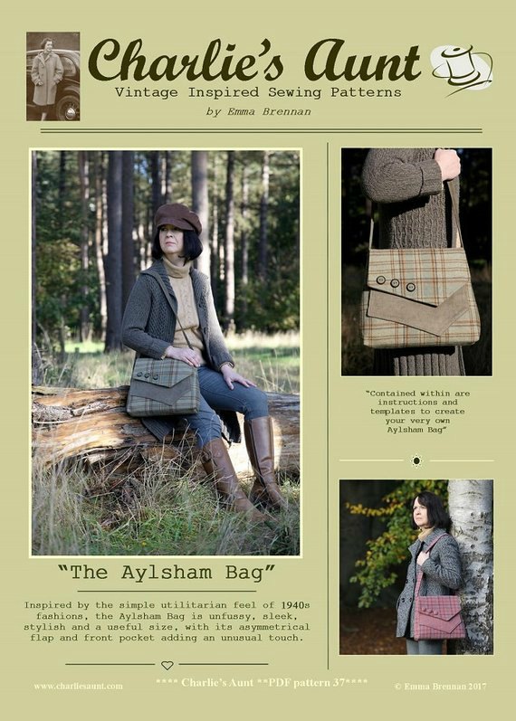 Here's a sewing pattern from a great designer for The Aylsham Bag, which is inspired by the simple utilitarian feel of 1940s fashions. It is unfussy, sleek and stylish with its asymmetrical flap and front pocket.