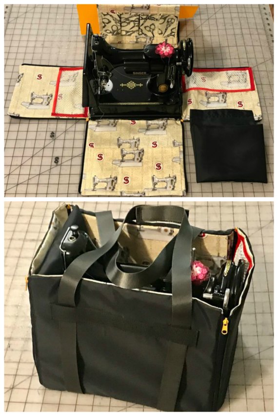 This is truly amazing what has been designed here. For Singer Featherweight sewing machine owners and lovers, here is a pattern and a tutorial that will show you how to make a zippered tote for the sewing machine. The Zippered Tote makes it easier to take the Featherweight out and put it back in the manufactured case as well as instantly converting into a workstation.