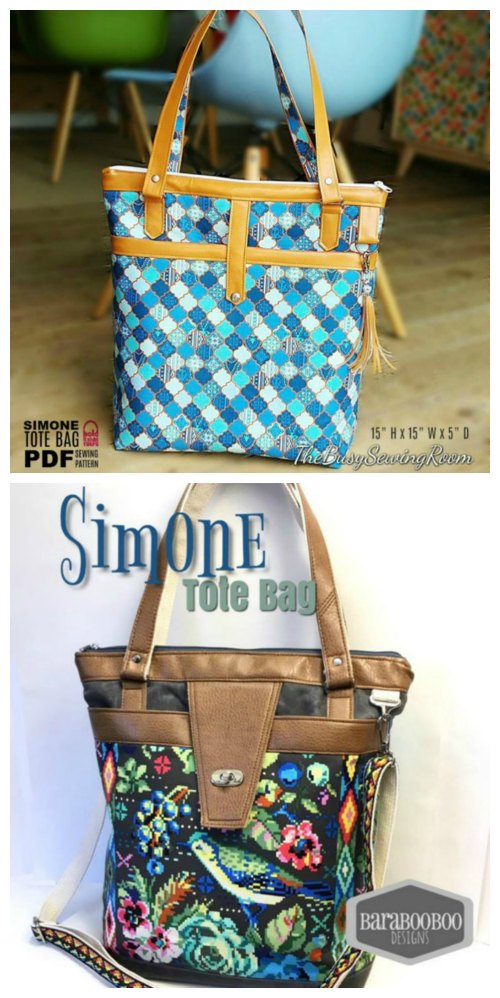 The pattern for the Simone Tote Bag will make a very versatile bag. This tote bag zips open to an organized main compartment and has a whole load of other excellent features.