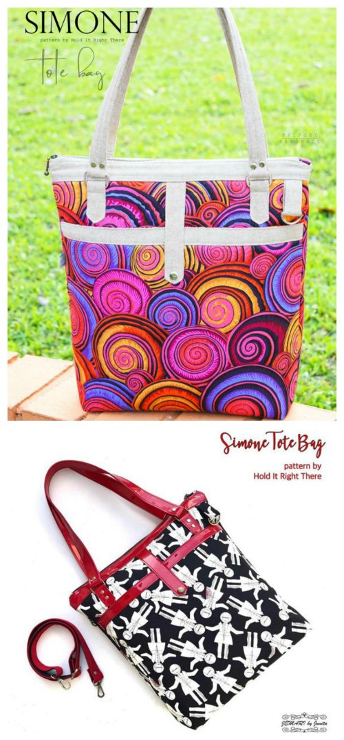 The pattern for the Simone Tote Bag will make a very versatile bag. This tote bag zips open to an organized main compartment and has a whole load of other excellent features.