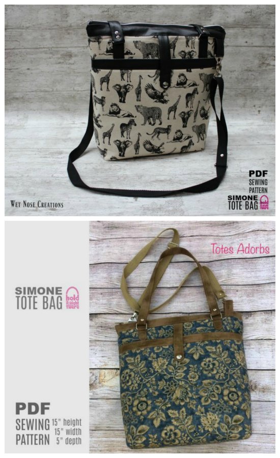 The pattern for the Simone Tote Bag will make a very versatile bag. This tote bag zips open to an organized main compartment and has a whole load of other excellent features