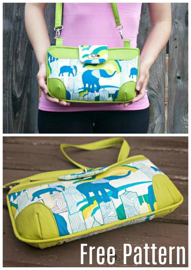 Here's a great FREE pattern to make this small bag, called the Brookfield Bag. With this project you'll be able to try out several fun bag-making bag techniques, like: adding a metal twist lock, using piping in a bag, making darts, and adding elastic pockets.