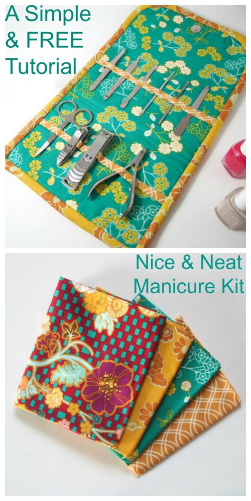 We love FREE patterns here at Sew Modern Bags and we like to share a number of them with you each week. This one is a super simple and easy tutorial for a manicure kit. You can make one for yourself or you can make some as beautiful gifts for a friend or loved one. The design is pretty basic so it is ideal for a beginner sewer who wants an easy and quick project.