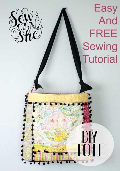 Quilt As You Go Tote Bag With Pom Poms FREE sewing tutorial - Sew Modern Bags