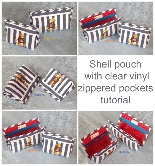 Sewing tutorial for Shell Pouch with clear vinyl zippered pockets