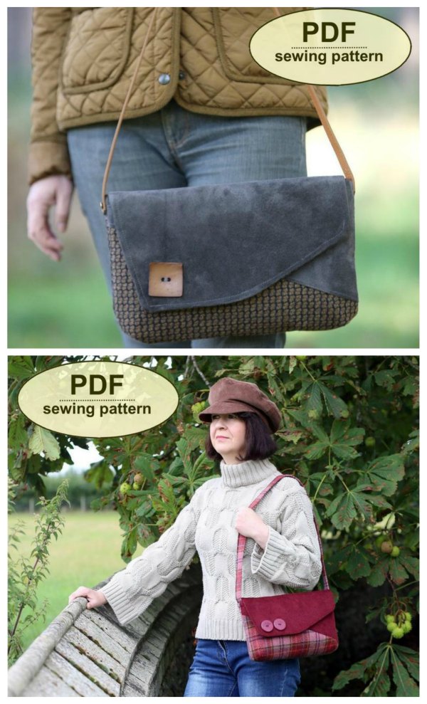 This is a digital sewing pattern for The Blickling Bag. This two toned bag is practically sized, has simple asymmetrical styling, is made with darted corners and has a template and instructions for an interior patch pocket if required. It can be fashioned with a self-fabric or by attaching a purchased strap.