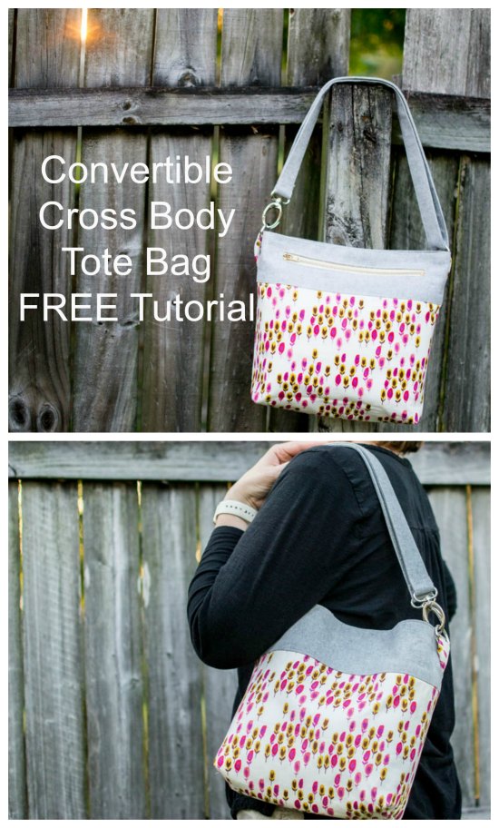 Convertible Cross Body Tote Bag FREE sewing tutorial