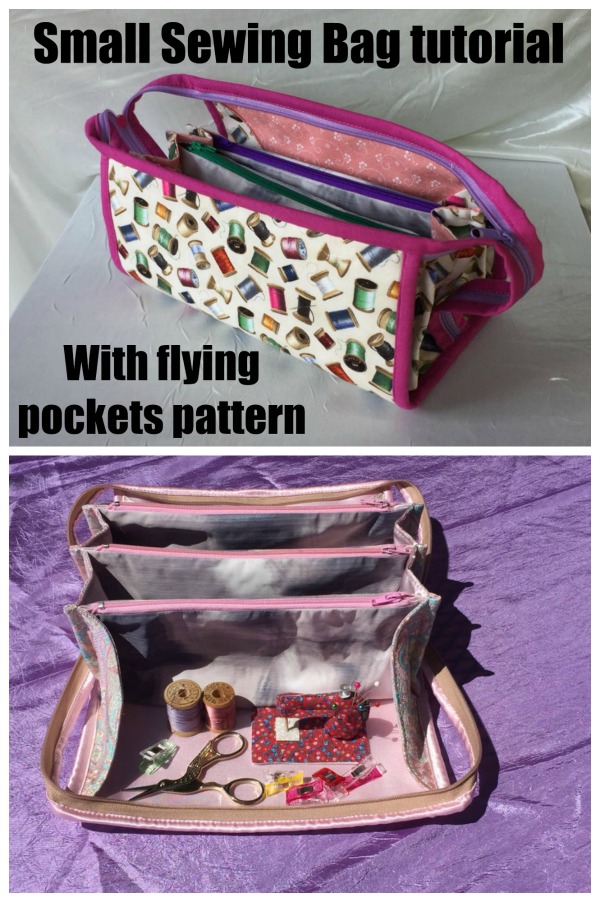 Small Sewing Bag tutorial with flying pockets pattern