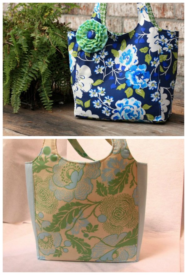 Here's a great sewing pattern for a versatile bag named The Ava Rose Tote. The designer has made this medium-sized tote so that it can be used as an occasional carry all or everyday bag. It can be made with one or two fabrics and can also be made reversible.