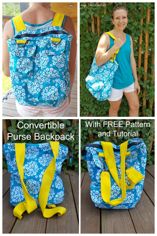 What an absolutely fabulous bag pattern this designer has given us all. When you want, it easily and quickly converts from a backpack to a purse, and then back again. And what is great as well the pattern and the tutorial are completely free.