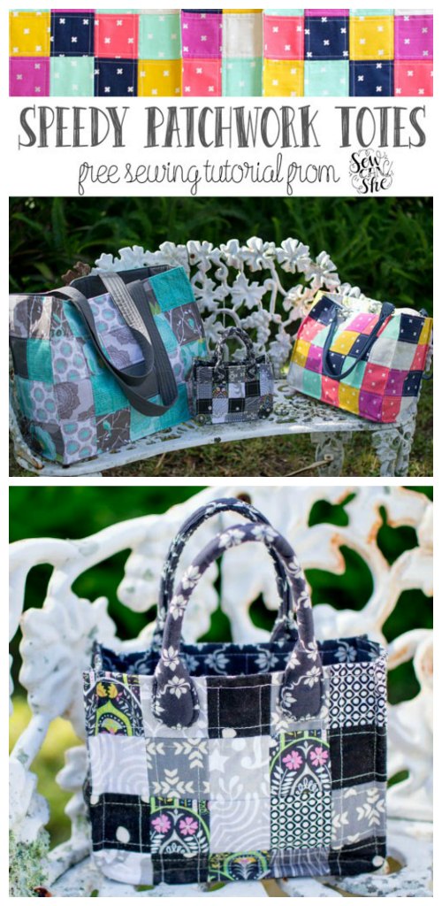 Speedy Patchwork Tote Bag FREE sewing tutorial