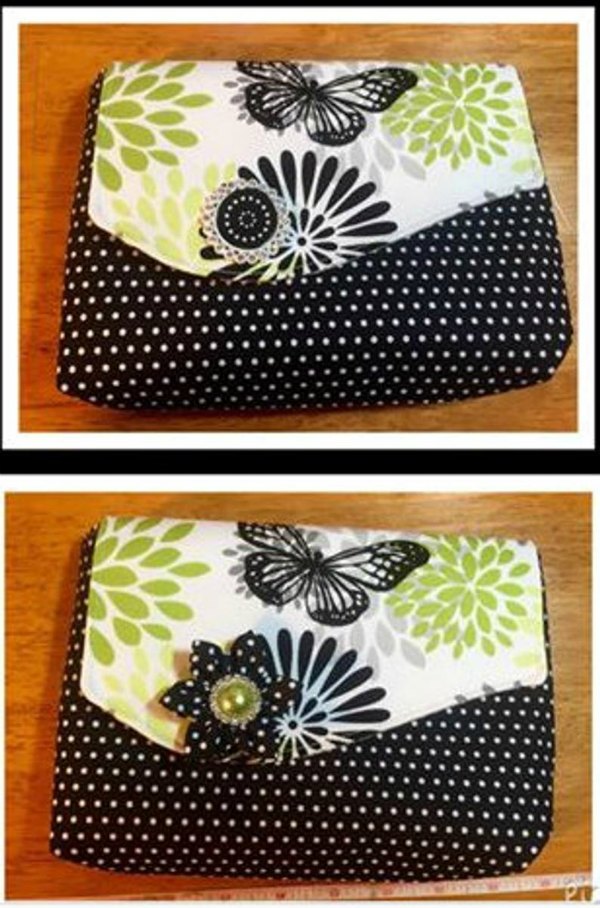 This is a fun and simple clutch that even confident beginners can make without many difficulties. The zipper is added to avoid things from slipping, thus making this a very practical bag.