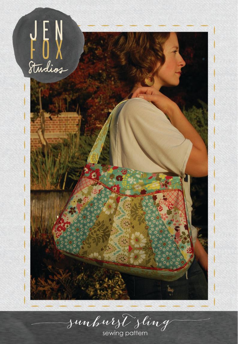 Great purse or handbag sewing pattern. The Sunburst Sling bag is great for using up smaller pieces of fabric that are too small to make a whole bag.