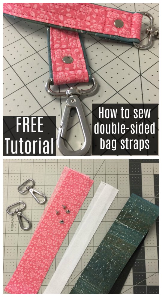 How to sew double-sided bag straps - FREE sewing tutorial.