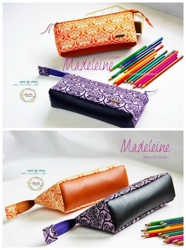 The gifted designer of this latest sewing project named her creation the Madeleine Pouch. She has produced two patterns for the price of one. One pattern will make a pencil case while the second pattern will make a cosmetics bag. The pouches are both simple and quick to make and can be made by all bag makers. 