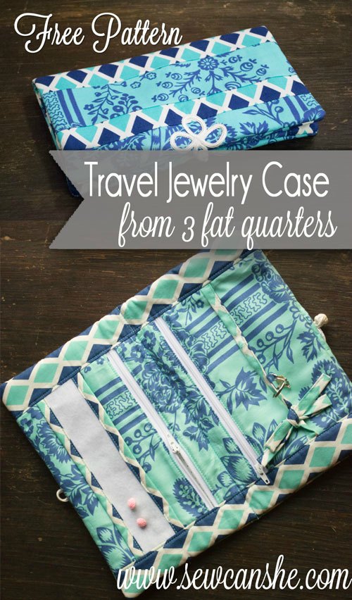 Travel Jewelry Case from 3 fat quarters - FREE sewing pattern