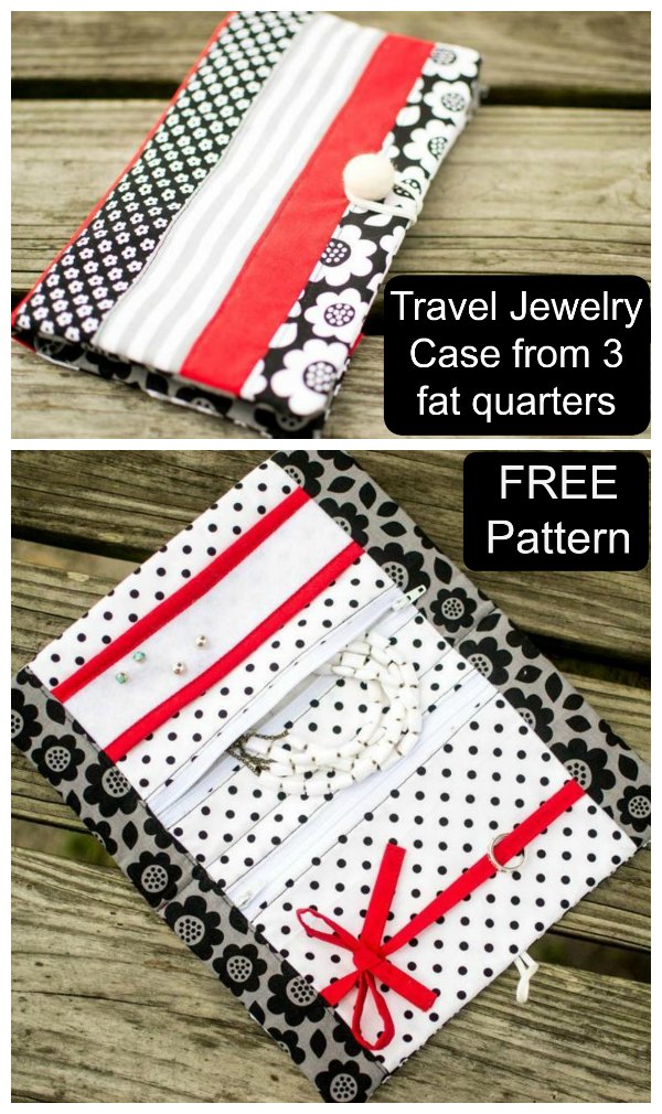 Travel Jewelry Case from 3 fat quarters - FREE sewing pattern - Sew ...