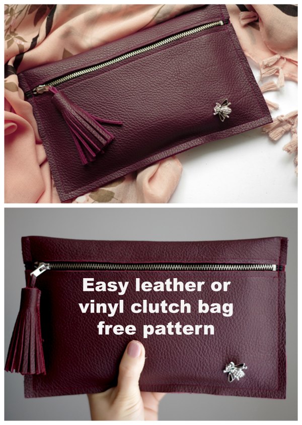 Making this Leather or Vinyl Clutch Bag is as easy as it gets!  It's also super cheap if you reuse leather by taking an offfcut fom an old bag or coat.  And with all that great news there is even more as the designer has produced a free pattern for this simple and quick project.  You can also use any thick material like felt or PVC sheets instead of leather, however, when using any of these thicker materials make sure to use a leather needle for your sewing machine.