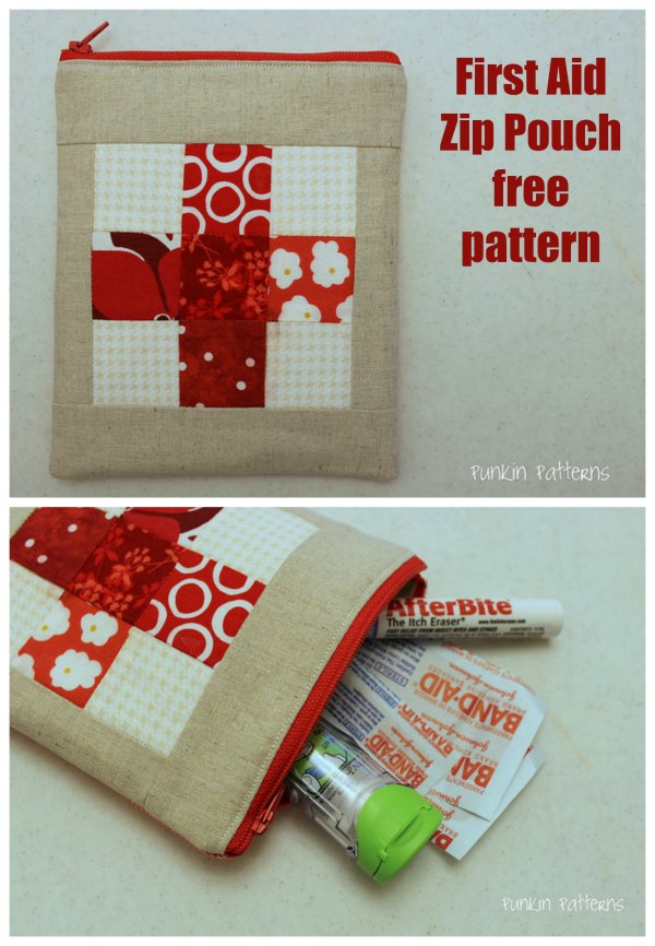 Here's a free pattern and tutorial for a First Aid Zipper Pouch. This handy little zipper pouch holds everything that you will need for first aid and can go everywhere with you. 