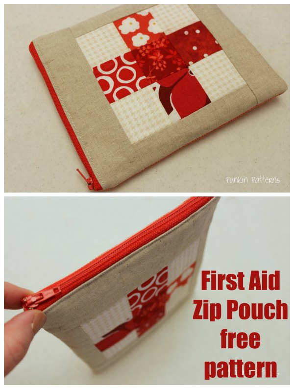Here's a free pattern and tutorial for a First Aid Zipper Pouch. This handy little zipper pouch holds everything that you will need for first aid and can go everywhere with you.
