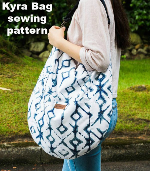 Sewing pattern for the Kyra Bag which is an elegant and stylish hobo bag.