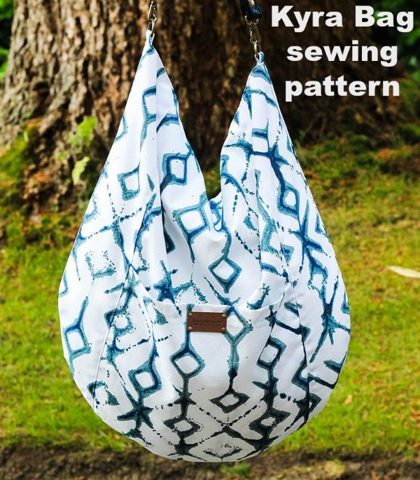 Sewing pattern for the Kyra Bag which is an elegant and stylish hobo bag.