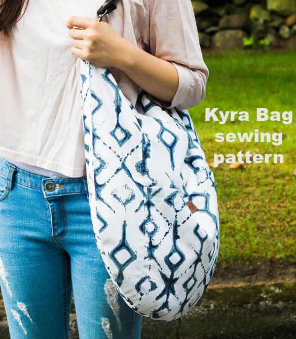 Sewing pattern for the Kyra Bag which is an elegant and stylish hobo bag.