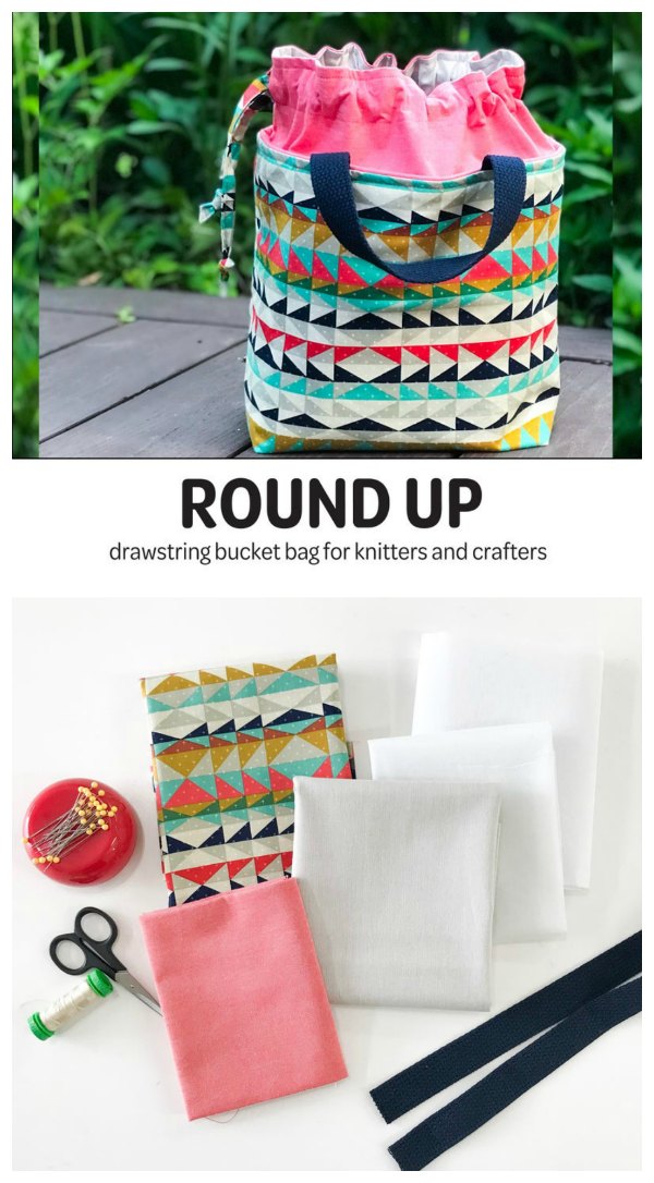 Round Up Drawstring Bucket Bag sewing pattern - Sew Modern Bags