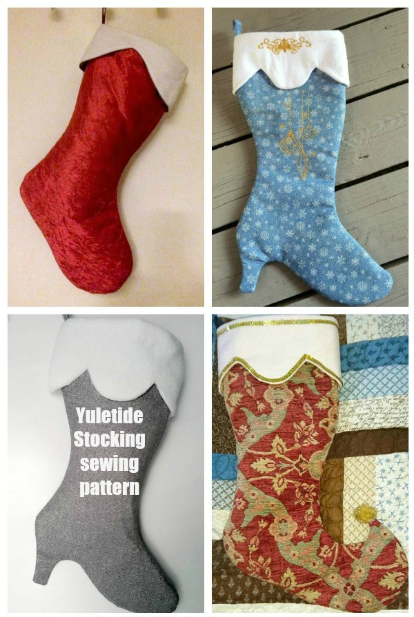 The Yuletide Stocking is a simple and festive stocking design with several cuff and toe shapes. This stocking is beautiful in any fabric, including velvet, brocade, home decor cotton, or quilting cotton. Use piping, embroidery, or other embellishments to create custom, beautiful stockings for your whole family.