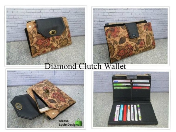 Sewing pattern for the Diamond Clutch Wallet which is the perfect grab and go clutch bag wallet with space for a phone, bank cards, coins and paperwork.