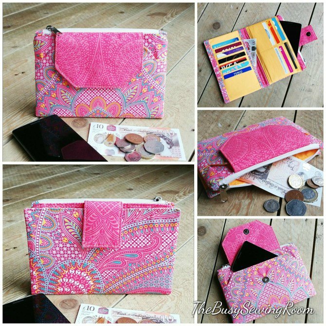 Sewing pattern for the Diamond Clutch Wallet which is the perfect grab and go clutch bag wallet with space for a phone, bank cards, coins and paperwork.