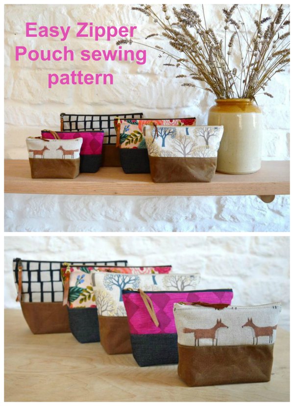 If you need a great way to use up small scraps of your precious fabrics then this will be a great project for you. You can make some Easy Zipper Pouches in five different sizes. These beautifully simple zipper pouches are super-practical and versatile and have a wide range of uses, from a little coin or notions purse to a large project zipper bag.