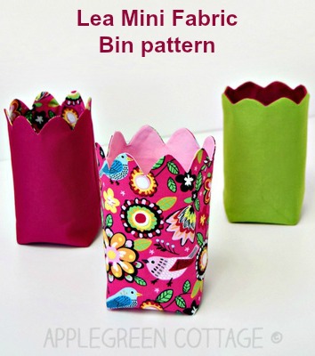 This is the digital sewing pattern for the Lea Mini Fabric Bin. These pretty scalloped fabric baskets are a must sew and as the designer says - every table and desk needs one.