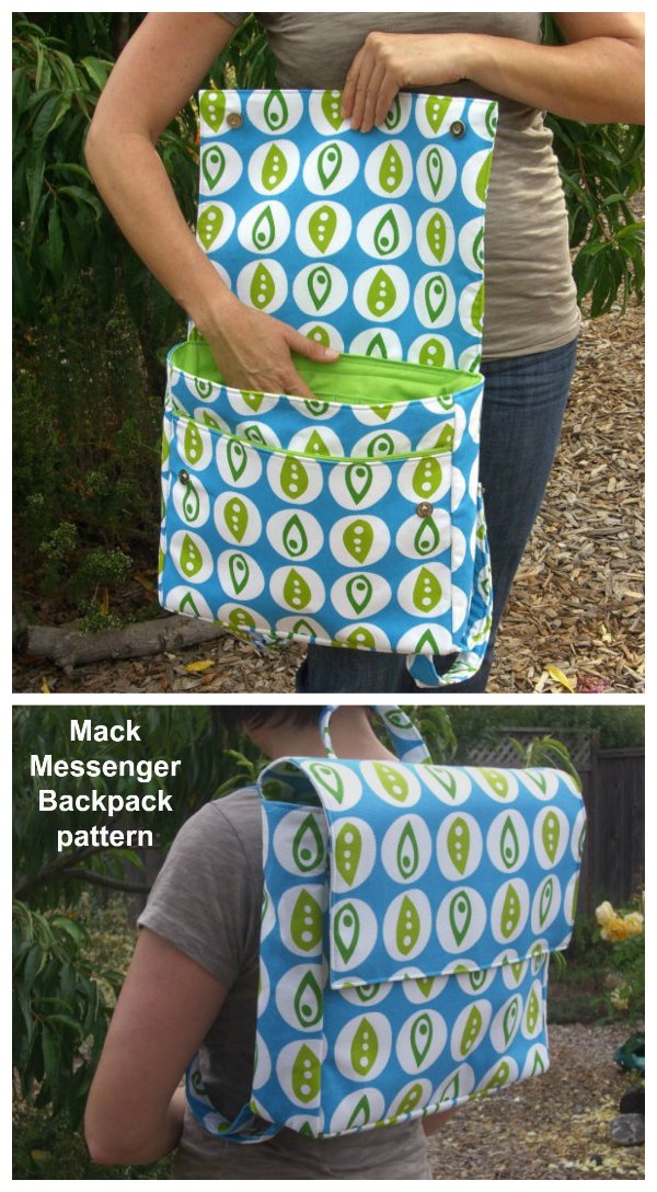 Here is the Mack Messenger Backpack. You can relieve shoulder strain from carrying a heavy bag on one shoulder with this clever idea. You can make your own roomy versatile backpack to carry your books, laptop, work stuff or if you want you could also use the Mack Messenger Backpack as a baby diaper bag.