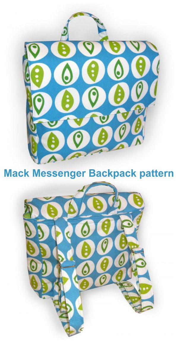 Here is the Mack Messenger Backpack. You can relieve shoulder strain from carrying a heavy bag on one shoulder with this clever idea. You can make your own roomy versatile backpack to carry your books, laptop, work stuff or if you want you could also use the Mack Messenger Backpack as a baby diaper bag.