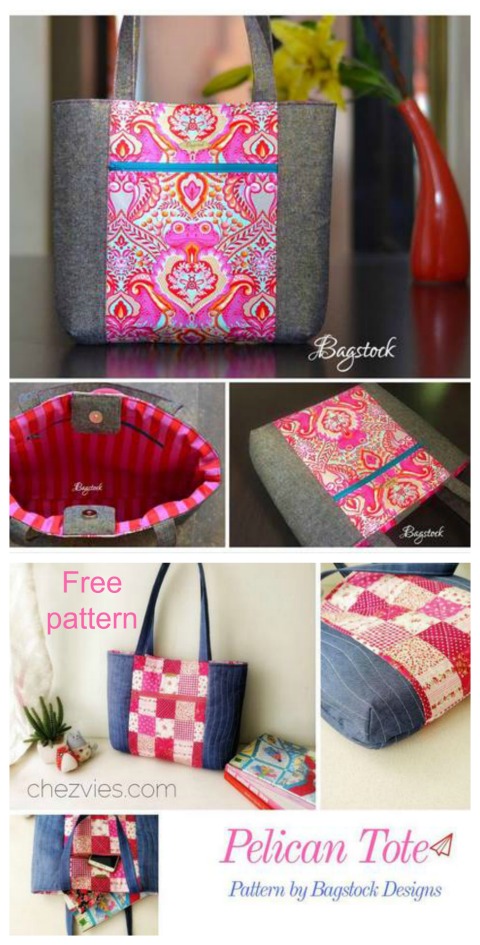 This designer's patterns are very popular with our readers and as a double bonus this pattern is both free and it comes in two versions. The Pelican Tote Bag is a simple shopping tote bag with a magnetic closure, that fits your every day on the go needs. If you like structured bags then you can make the Pelican Tote Bag with foam or else you can make a fold-able version to carry it in your bag. 