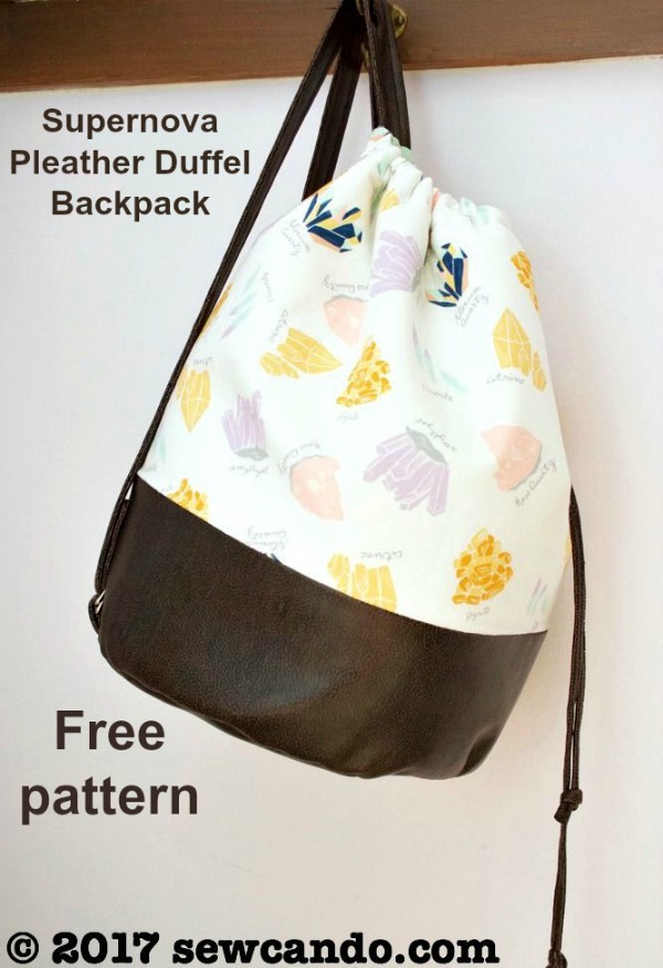 FREE sewing pattern for the Supernova Pleather Drawstring Duffel Backpack