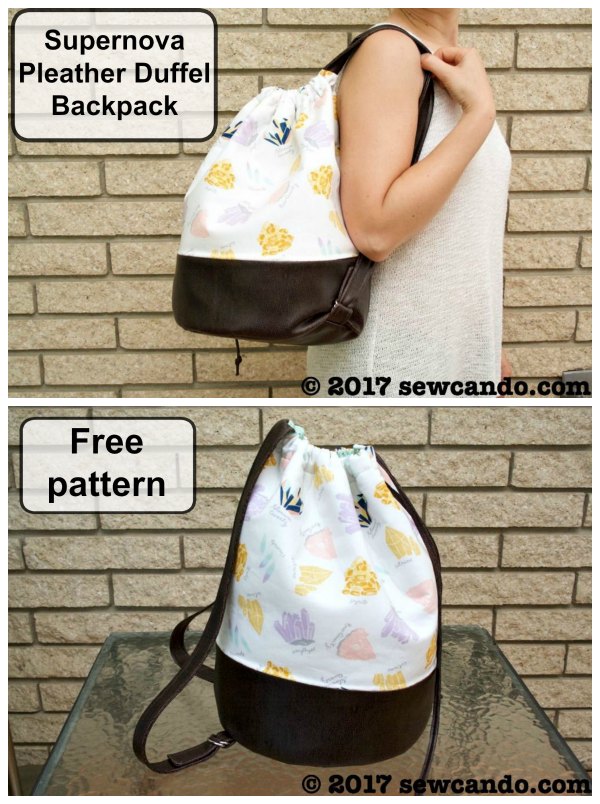 FREE sewing pattern for the Supernova Pleather Drawstring Duffel Backpack