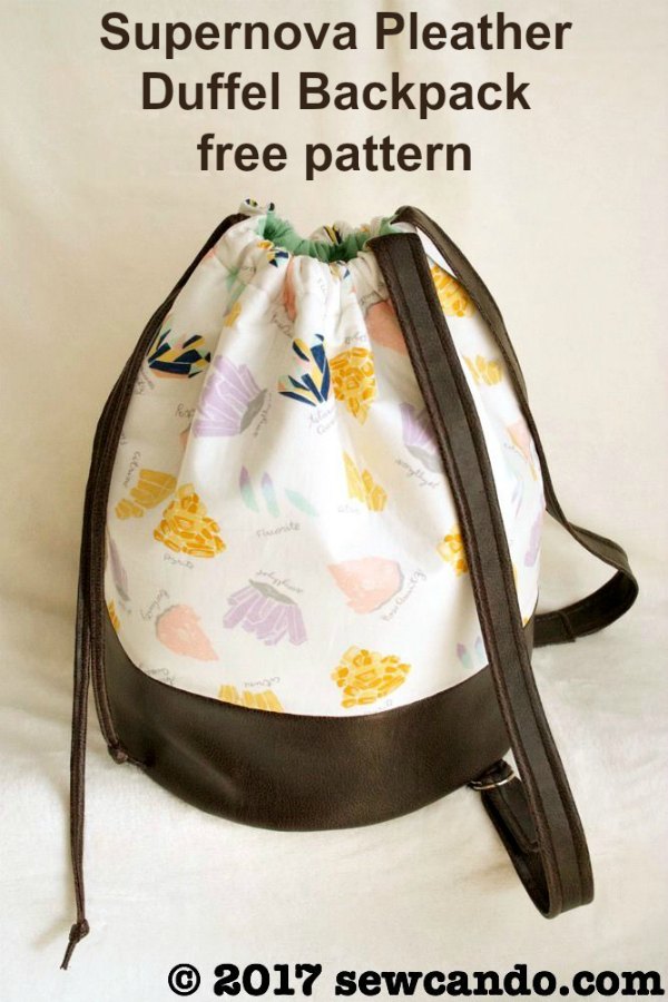 FREE sewing pattern for the Supernova Pleather Drawstring Duffel Backpack