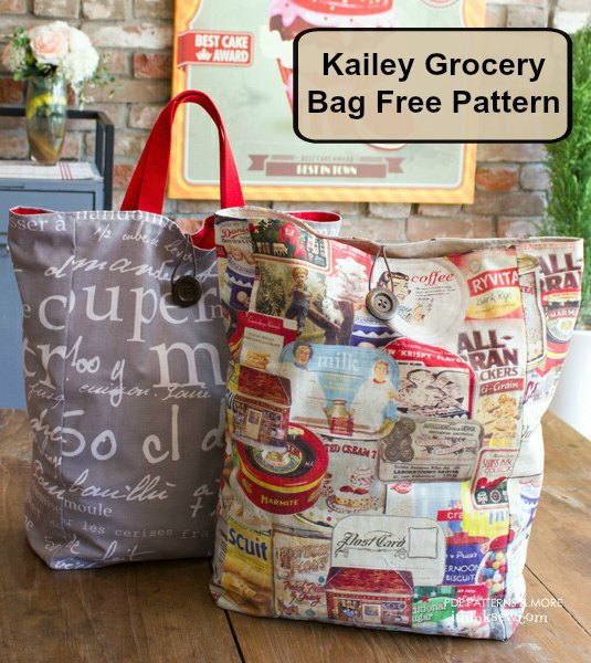 The Kailey Grocery Bag which is a free sewing pattern is perfect for trips to the grocery store. Also, you can roll the bag into a small bundle, so it can be easily held or stored in your purse when it is empty.