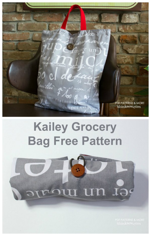 The Kailey Grocery Bag which is a free sewing pattern is perfect for trips to the grocery store. Also, you can roll the bag into a small bundle, so it can be easily held or stored in your purse when it is empty.