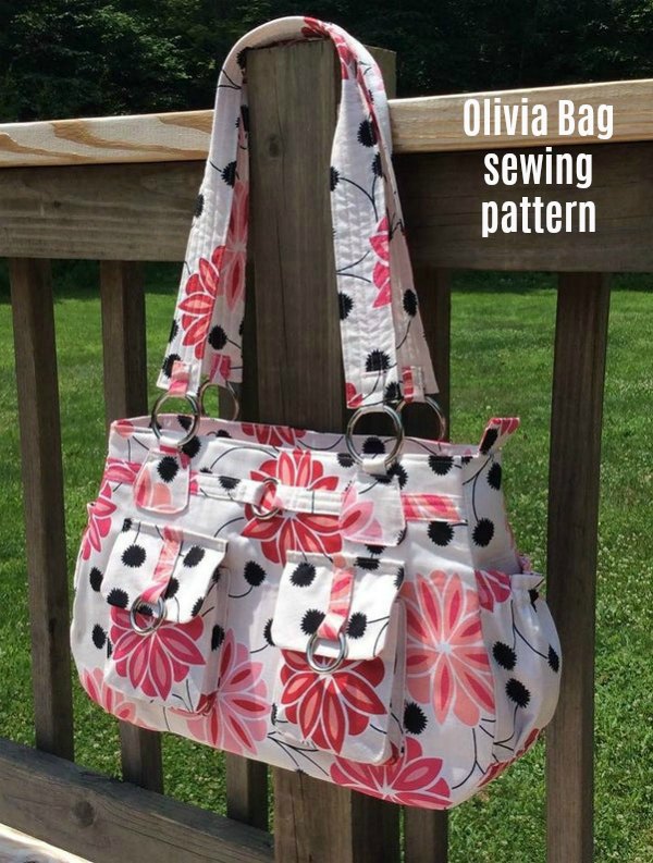 Digital sewing pattern. This is the Olivia Bag and it is not only roomy and functional but it has loads of pockets as well, which means that having one of these bags will give you plenty of opportunities to be super organized.