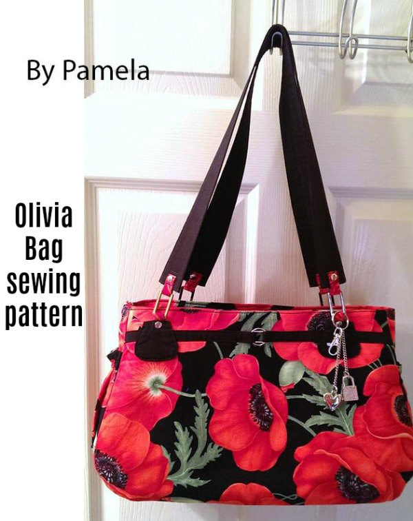 Digital sewing pattern. This is the Olivia Bag and it is not only roomy and functional but it has loads of pockets as well, which means that having one of these bags will give you plenty of opportunities to be super organized. The Olivia Bag makes a great purse or handbag but can also be a hobo bag or even a fantastic diaper bag with all those pockets.